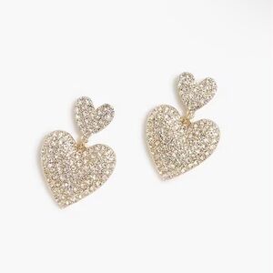 NWT J. Crew Double Stacked Pavé Heart Statement Earrings Dangle Rhinestone
